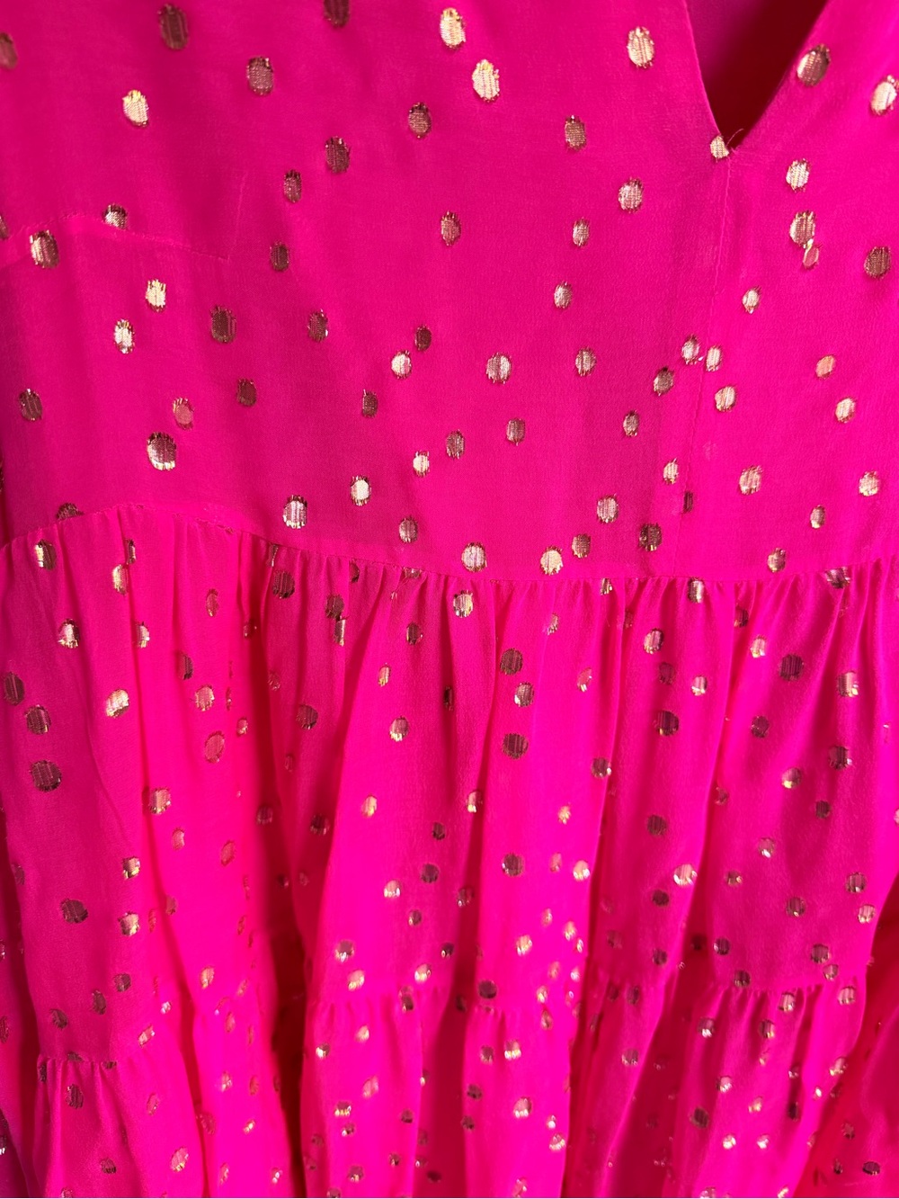 Lily Pulitzer Hot Pink Tiered Dress with Gold Dot Accents - Picture 4 of 7